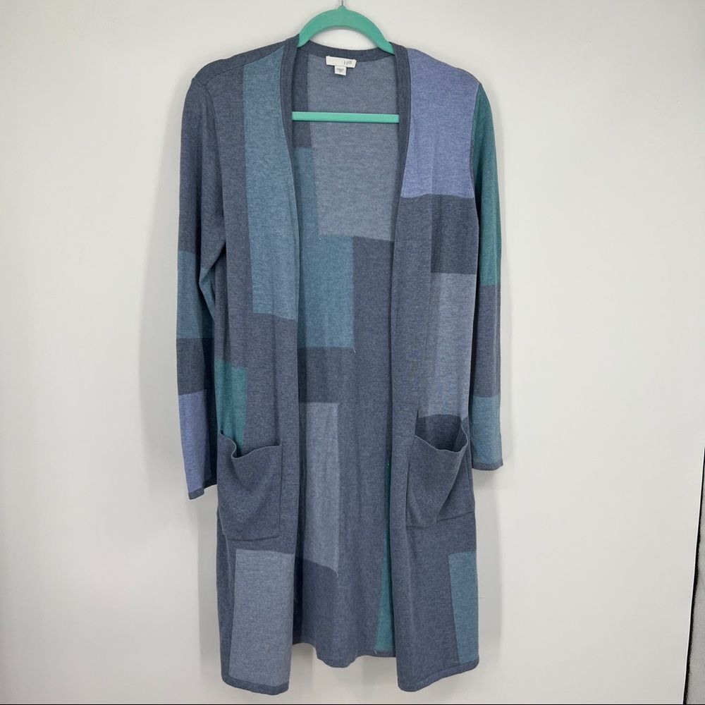 J. Jill Multi Patchwork Colorblock Blue Open Drap… - image 1